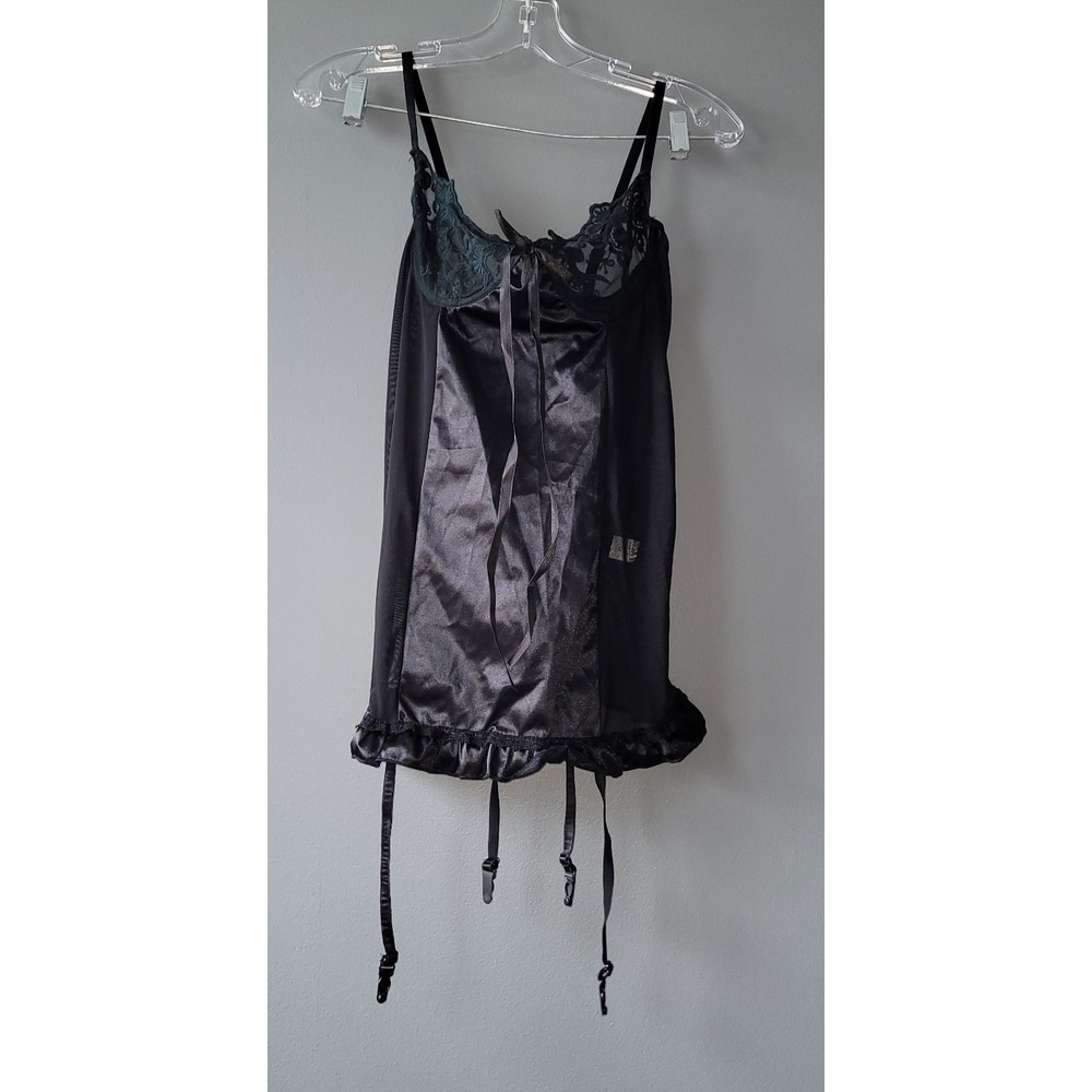 Women's Back Lace Up Medium Black Teddy Corset Bustier Lingerie G-String SL2614 - Picture 4 of 8